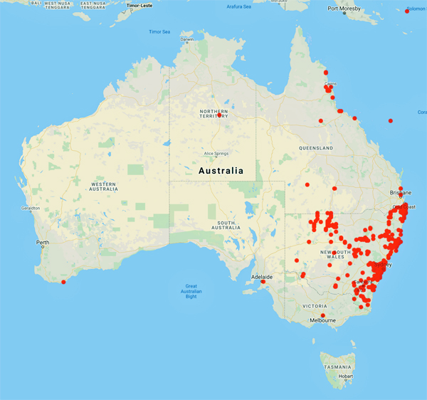 collecting locality Aust map for 'Betche, E.'