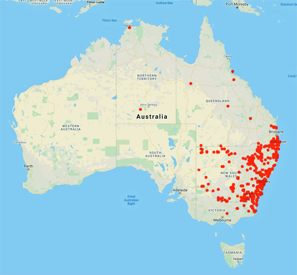 collecting locality map for 'Beuzeville, W.A.'