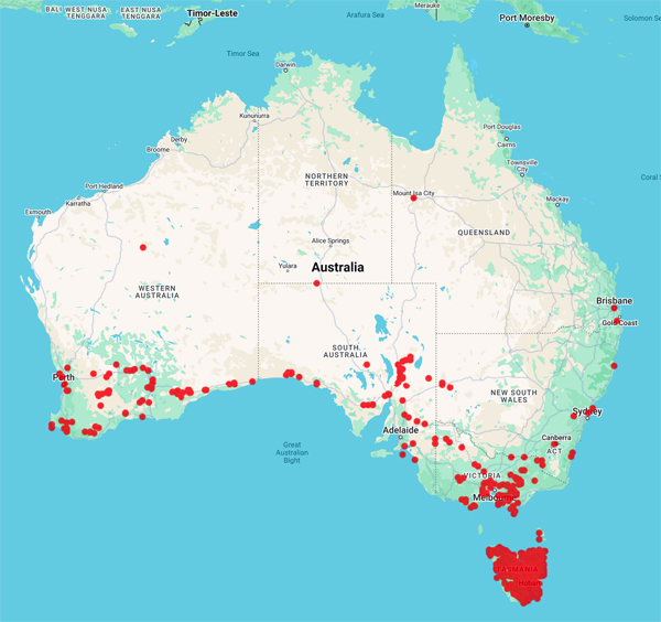 collecting locality Aust. map for 'Bratt, G.C.'