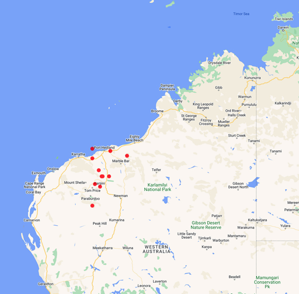 Australian collecting locality map for 'Clement, E.'