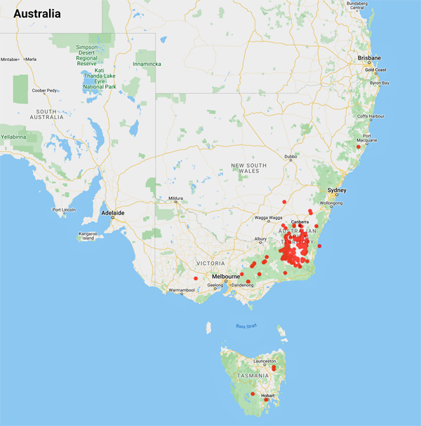 collecting locality map for 'Costin, A.B.'