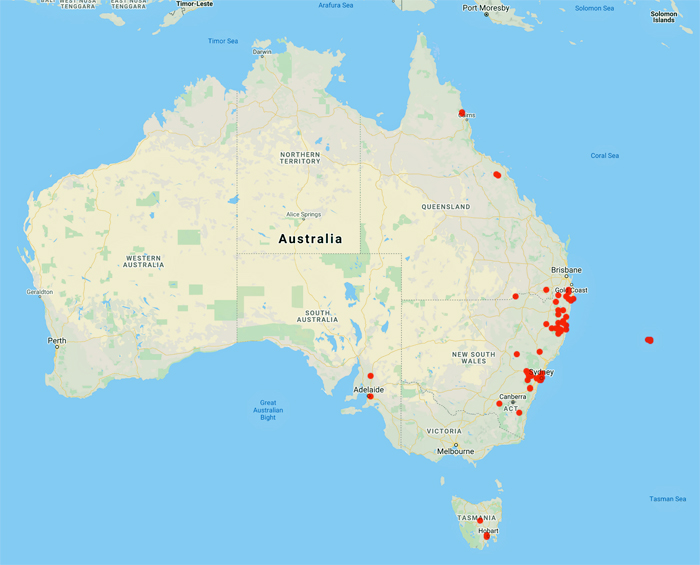 collecting locality map for 'Fitzgerald, R.D.'