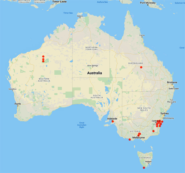 collecting locality map for 'Gill, A.M.'