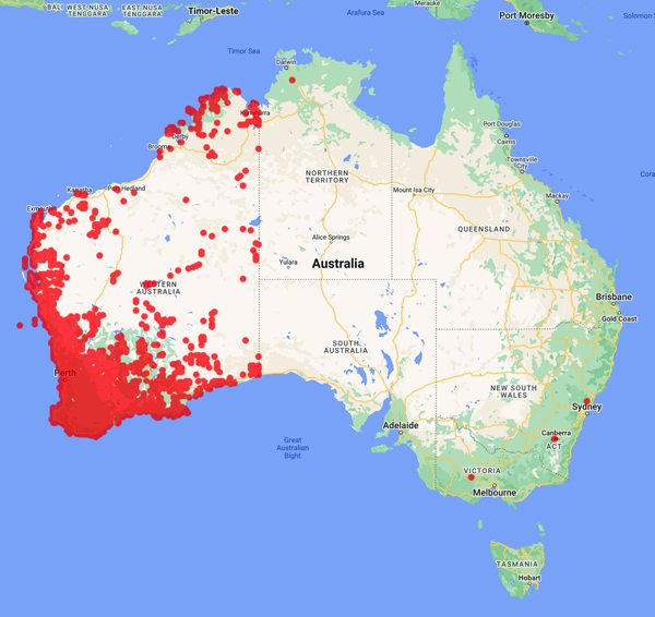 collecting locality map for 'Keighery, G.J.'