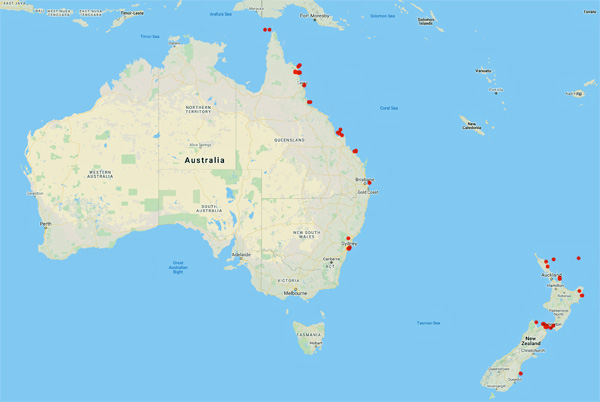 collecting locality map for 'Solander, D.'