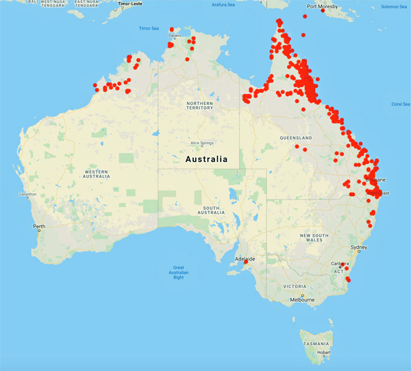 collecting locality map for 'Tracey, J.G.'