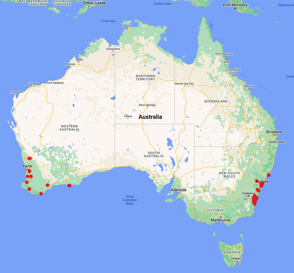 collecting locality map for 'Wallace, M.M.H.'